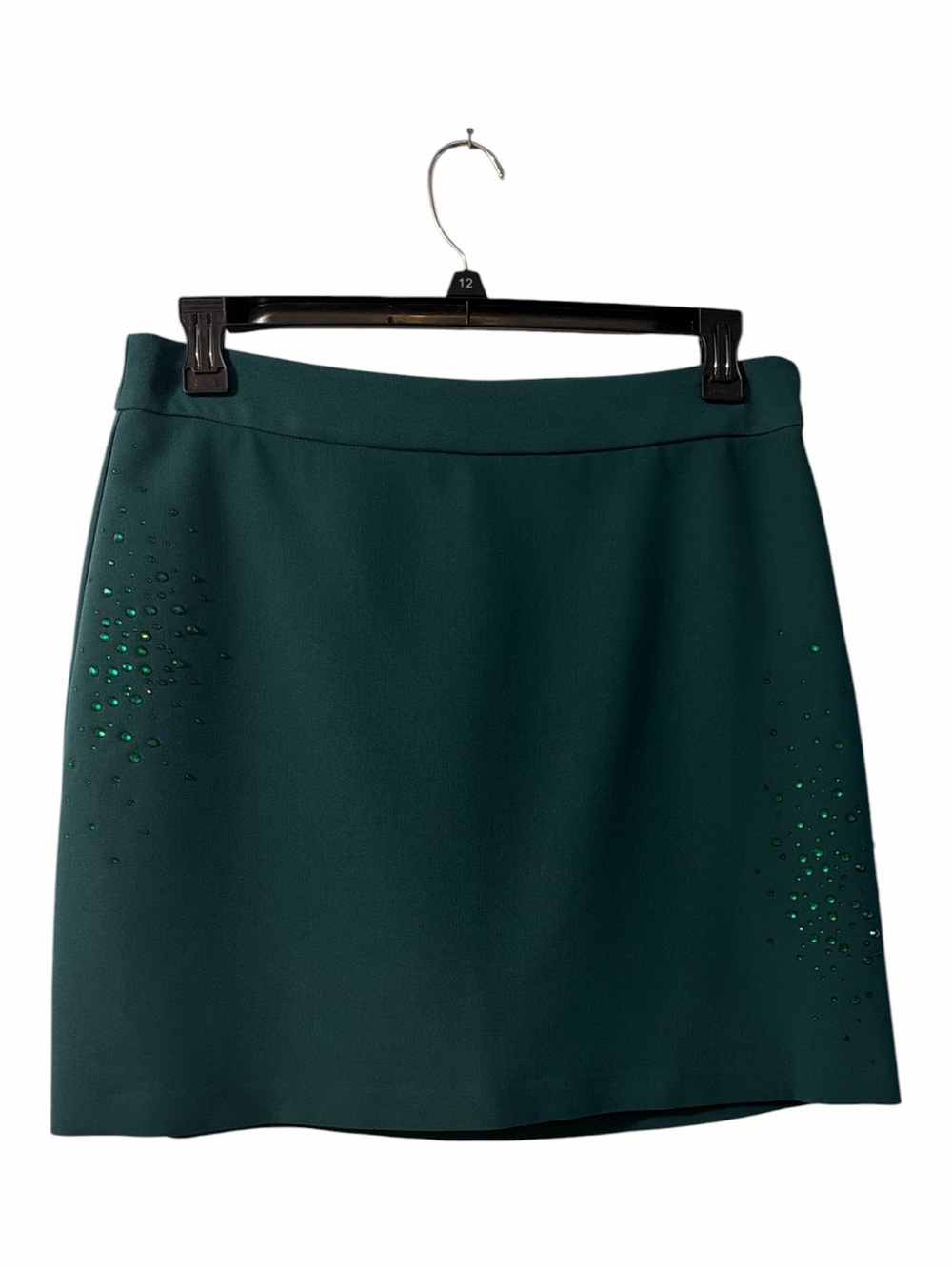 Holiday Rhinestone Mini Skirt Emerald Green Crystal Party Size 12 Karl Lagerfeld